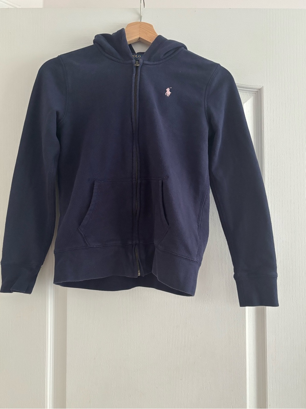 Polo by Ralph Lauren Navy Kids Zip Front Hoodie with Pink Pony